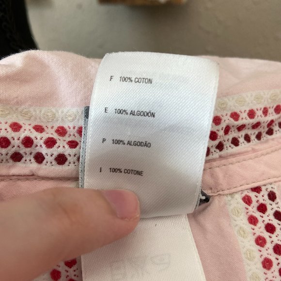 4/$20 The North Face A5 Pink Vertical Striped Button Up Blouse Cap Sleeves L - Picture 3 of 6